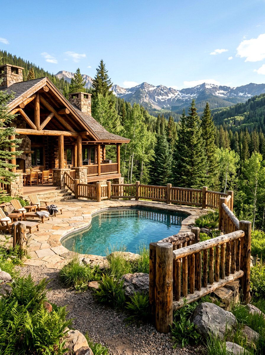 Rustic Log Pool Fence - 30 pool fence ideas