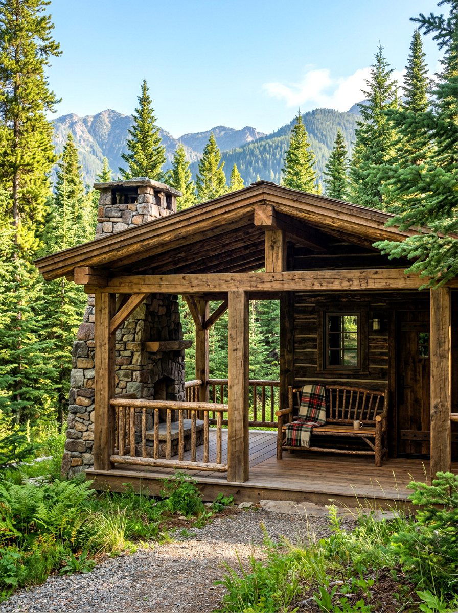 Rustic Log Porch - 30 shed porch ideas