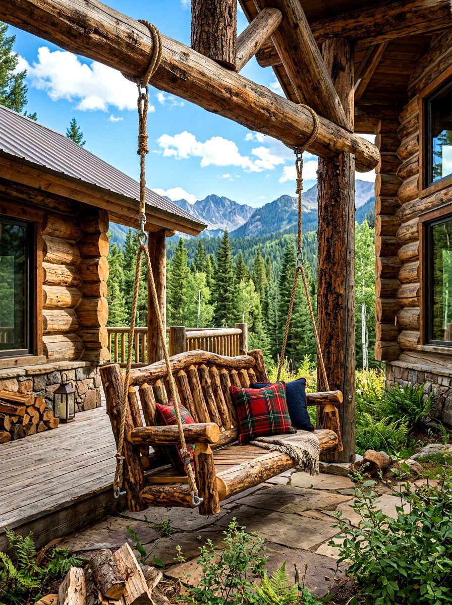 Rustic Log Porch Swing - 30 front porch swing ideas