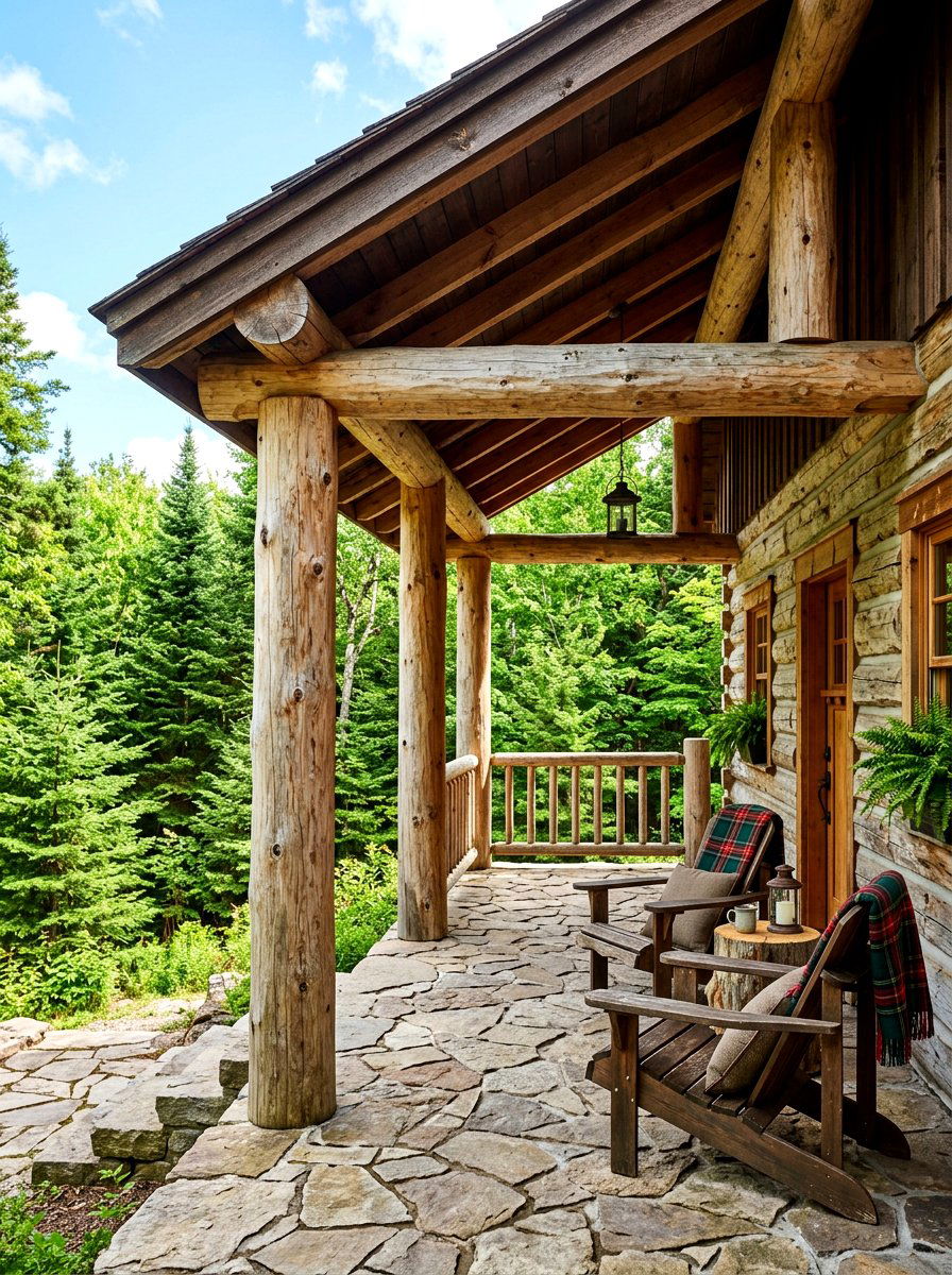 Rustic Log Post Porch - 30 covered entryway ideas