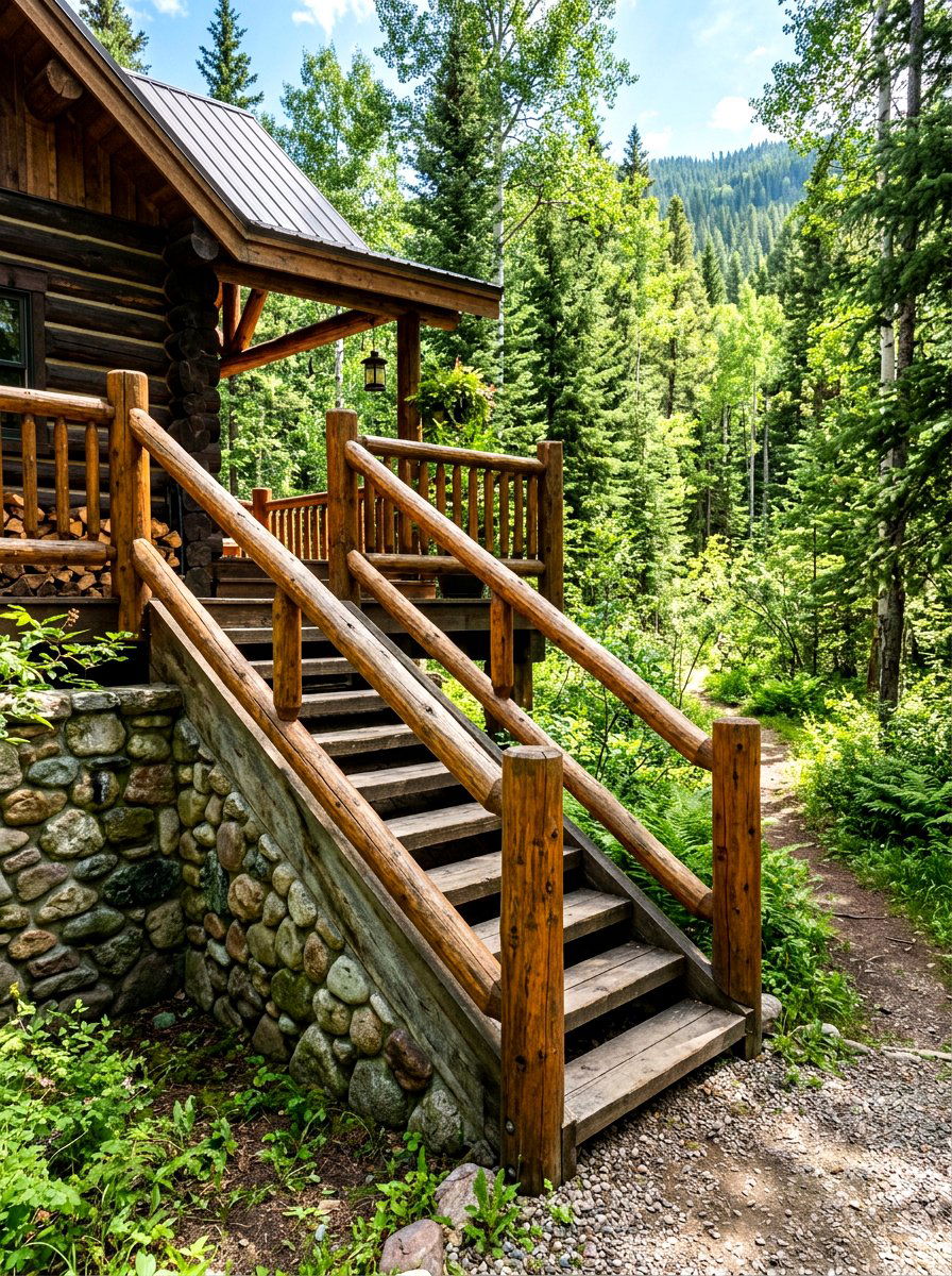 Rustic Log Railing - 30 outdoor stair railing ideas