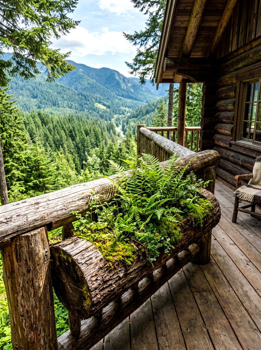 Rustic Log Railing Box - 30 flower box railing ideas