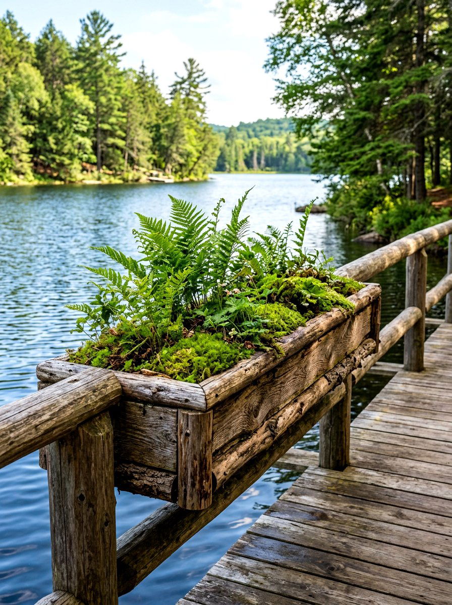 Rustic Log Railing Box - 30 deck railing planter ideas