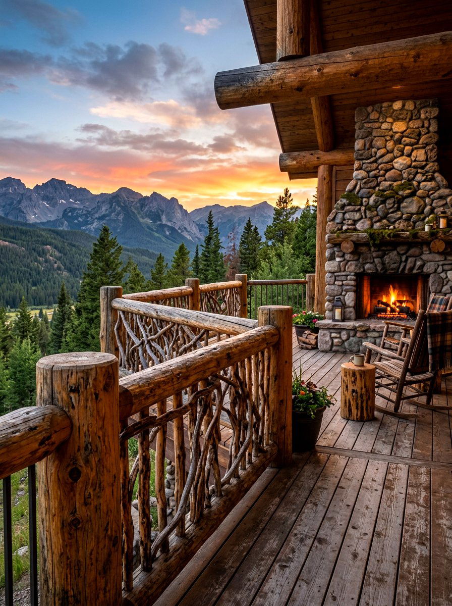 Rustic Log Railing - 30 deck railing ideas