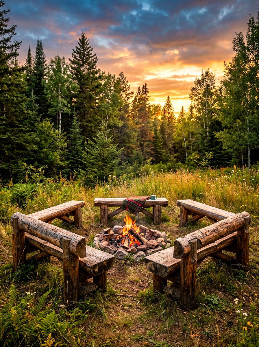 Rustic Log Seating - 30 rewilded backyard ideas