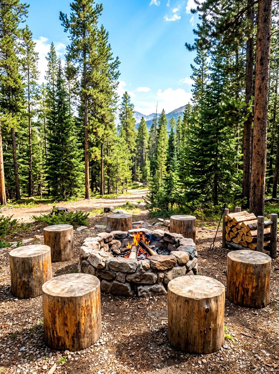 Rustic Log Seating Fire Pit - 30 fire pit corner ideas