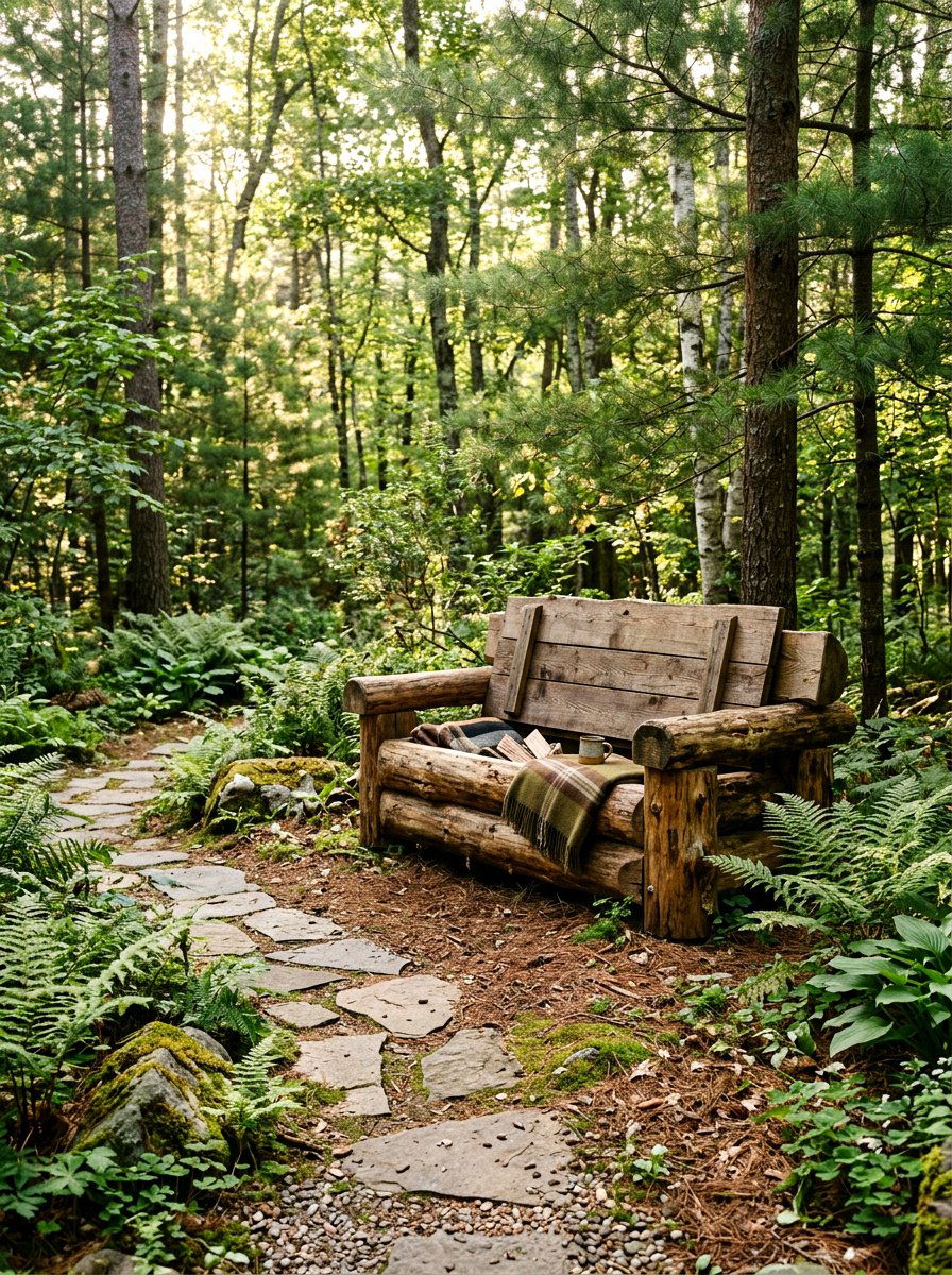 Rustic Log Storage Bench - 30 outdoor storage bench ideas