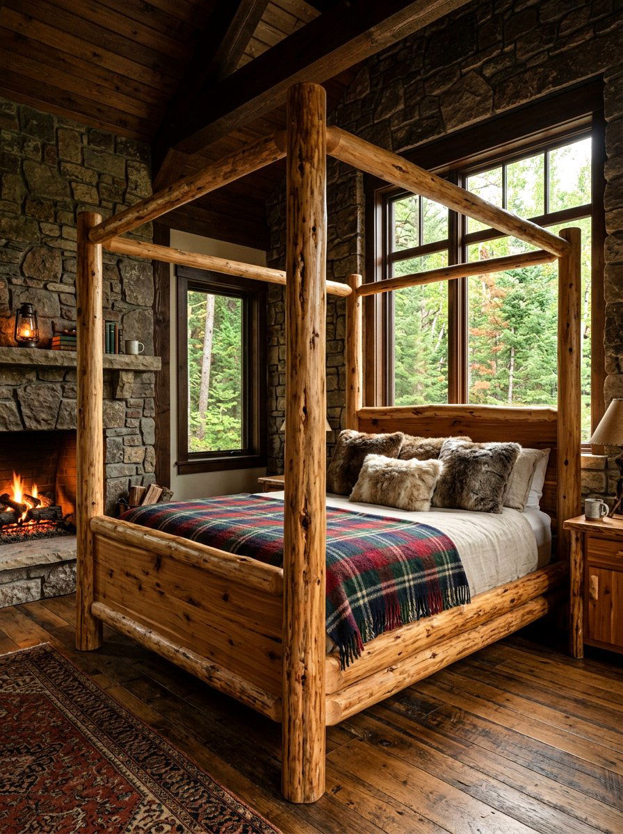 Rustic Log Style Canopy Bed - 30 canopy bed ideas