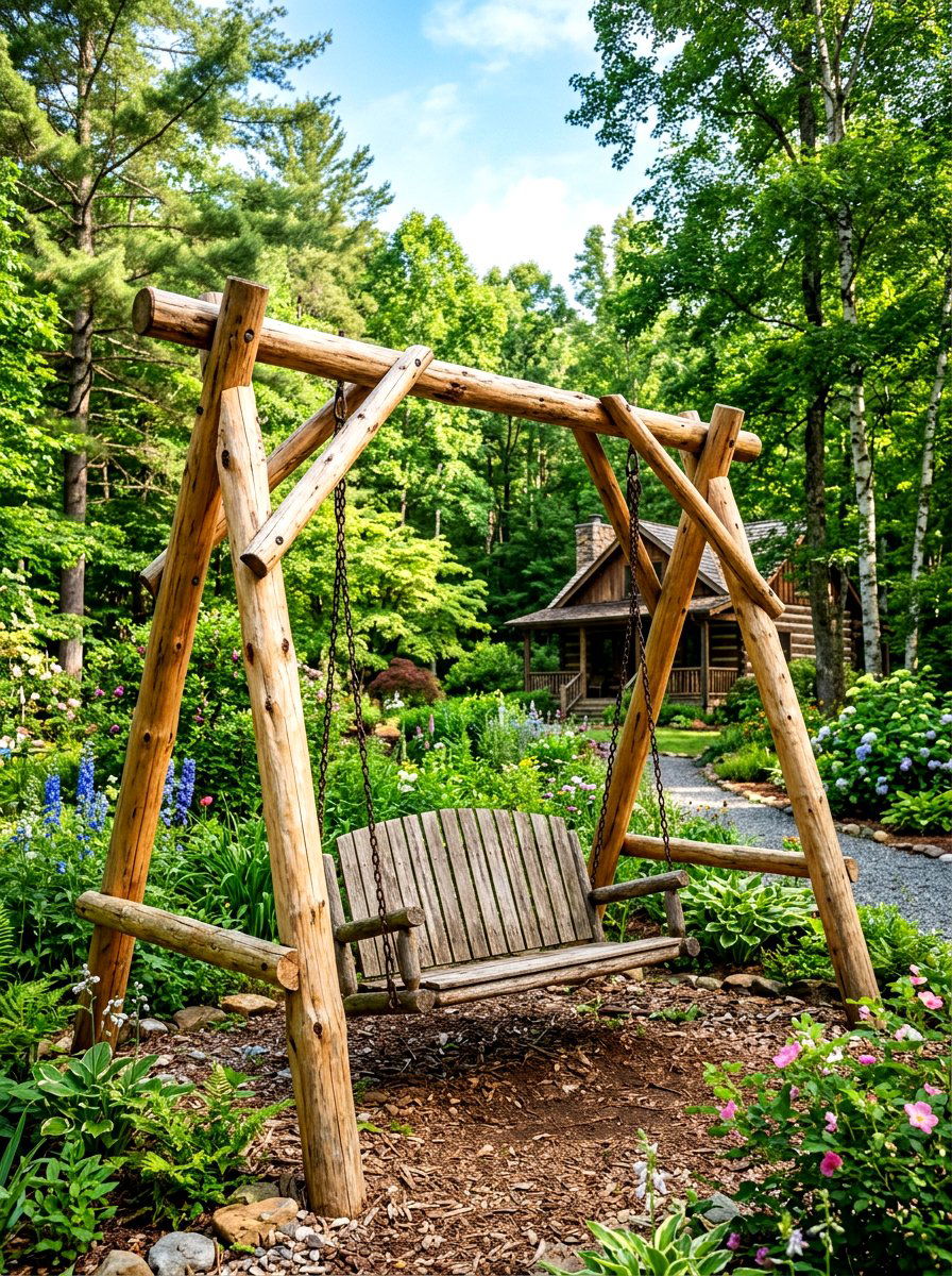 Rustic Log Swing Set - 30 backyard swing set ideas
