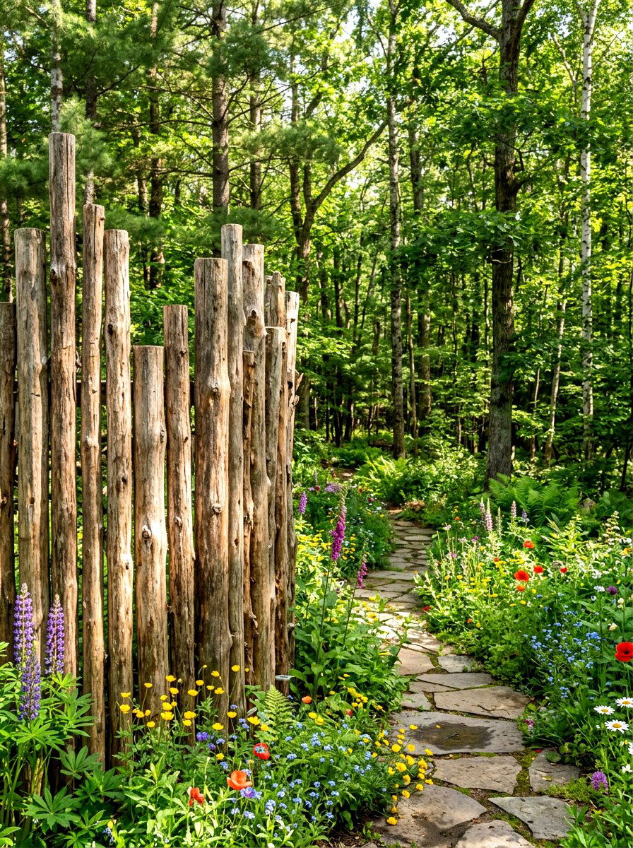 Rustic Log Vertical Partition - 30 backyard divider ideas