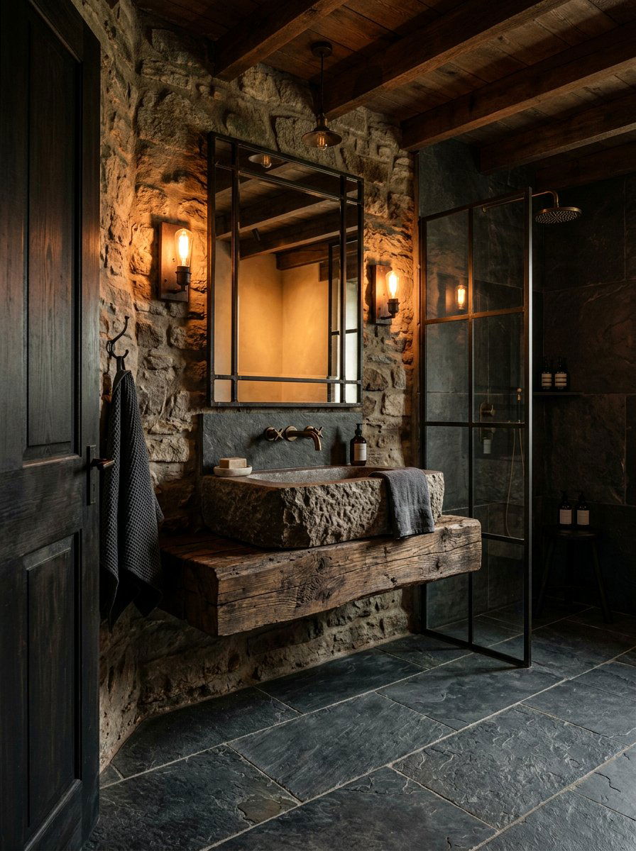 Rustic Moody Bathroom - 30 moody bathroom ideas