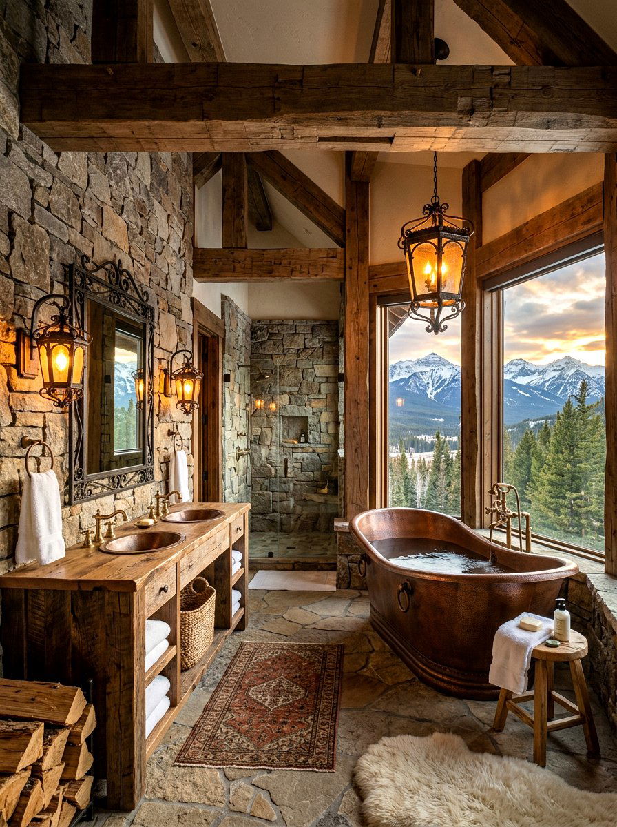 Rustic Mountain Bathroom - 30 spa hotel bathroom ideas