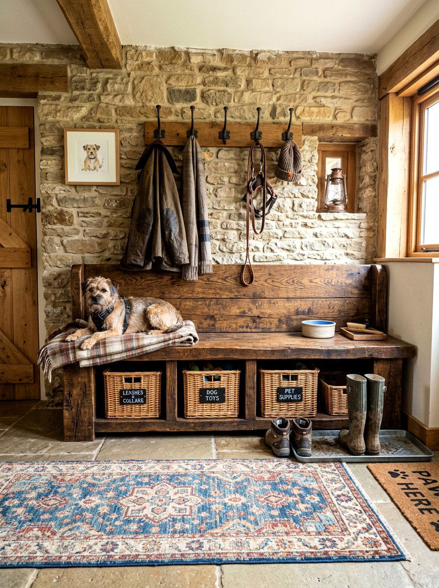 Rustic Mudroom Pet Bench - 30 mudroom pet station ideas