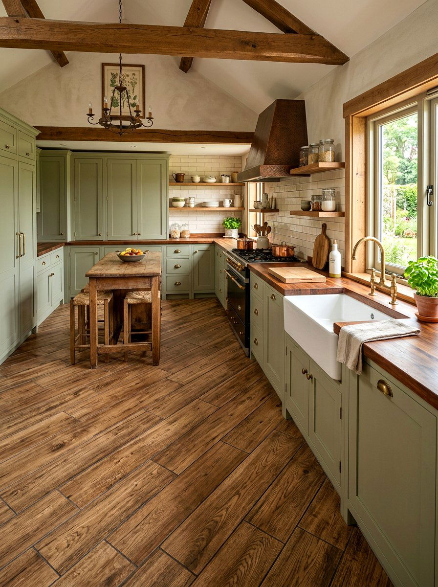 Rustic Oak Diagonal Tile - 30 diagonal tile kitchen floor ideas