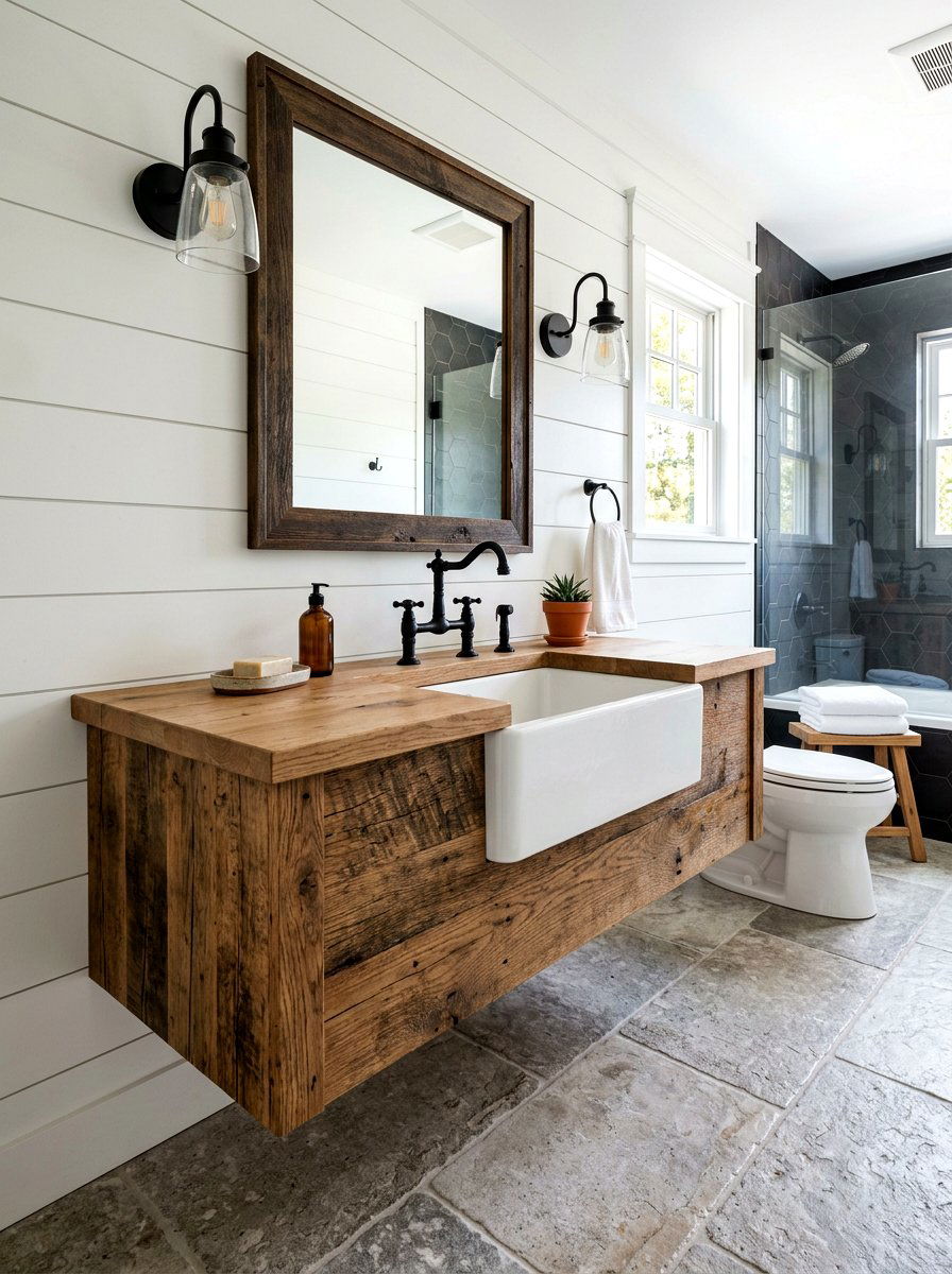 Rustic Oak Floating Vanity Bathroom - 30 floating vanity ideas