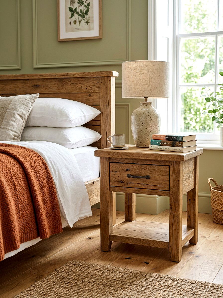Rustic Oak Nightstand - 30 English country bedroom decor ideas