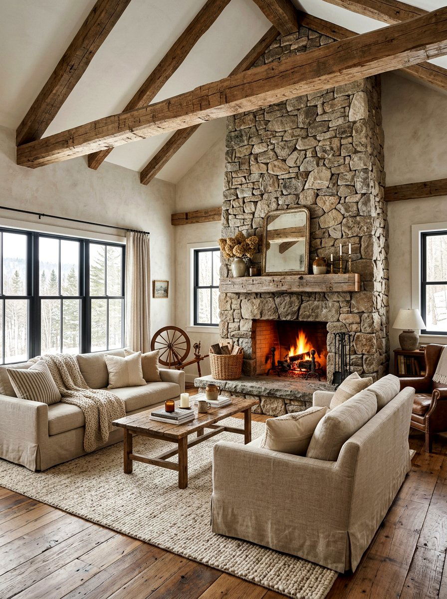 Rustic Oatmeal Living Room Stone Fireplace - 30 oatmeal living room ideas