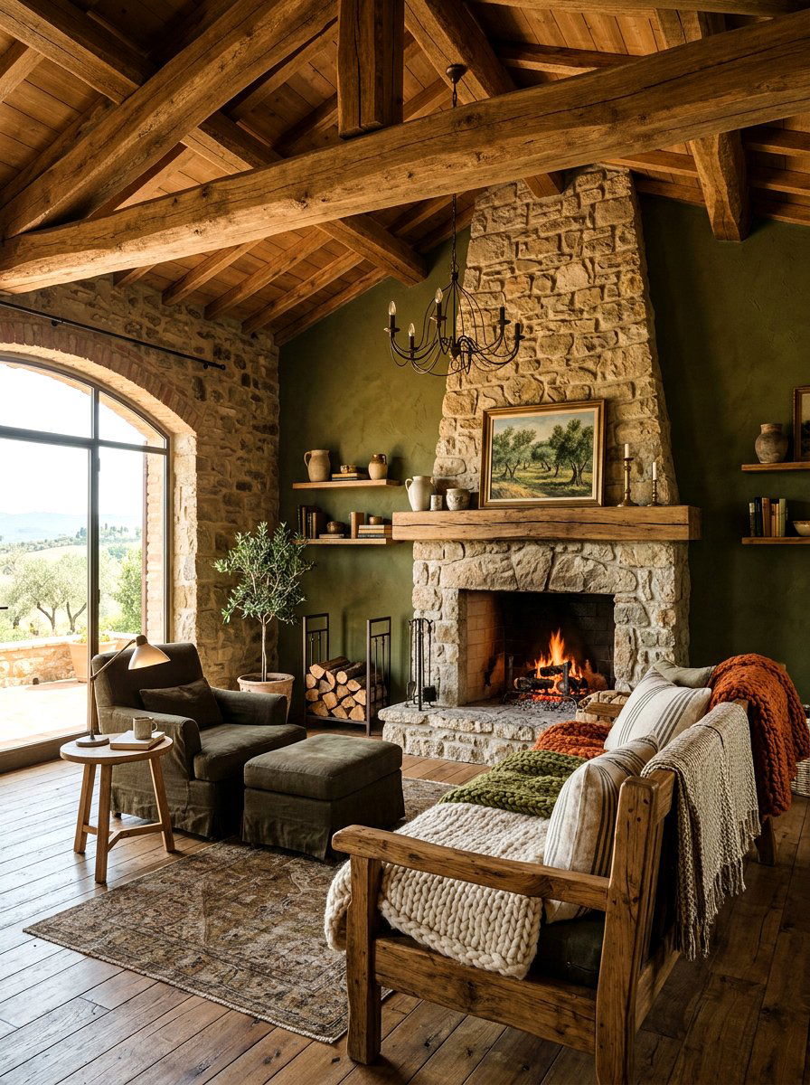 Rustic Olive Wood Interior - 30 deep olive lounge ideas