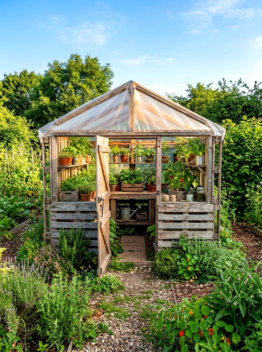 Rustic Pallet Greenhouse - 30 freestanding greenhouse ideas