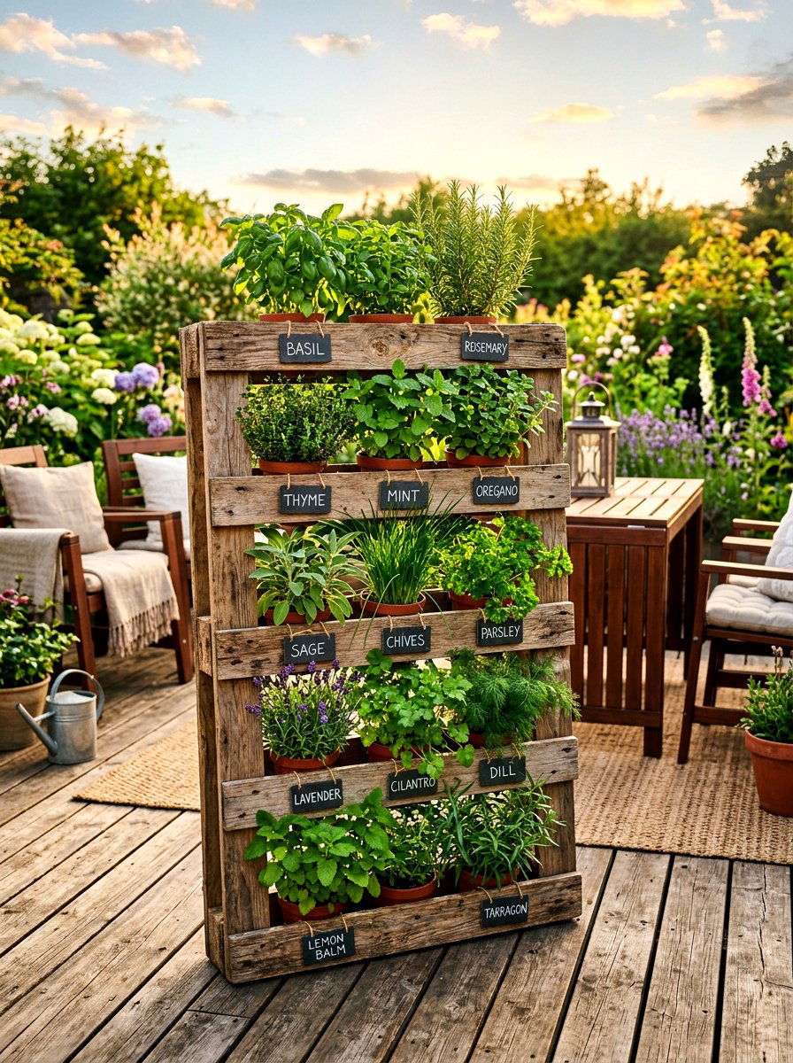 Rustic Pallet Herb Garden Shelf - 30 herb garden shelf ideas