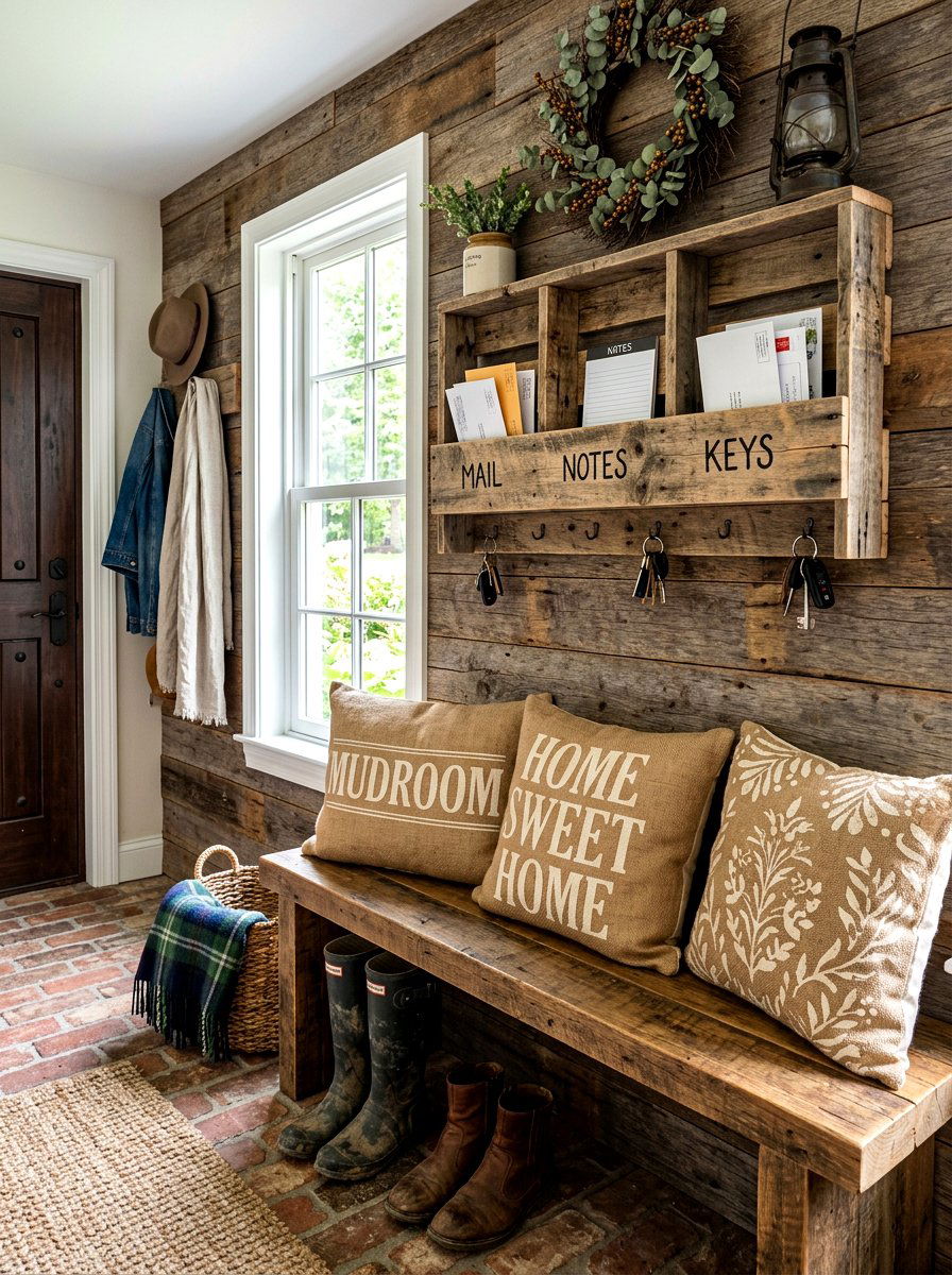Rustic Pallet Wood Mail Rack - 30 mail organization ideas