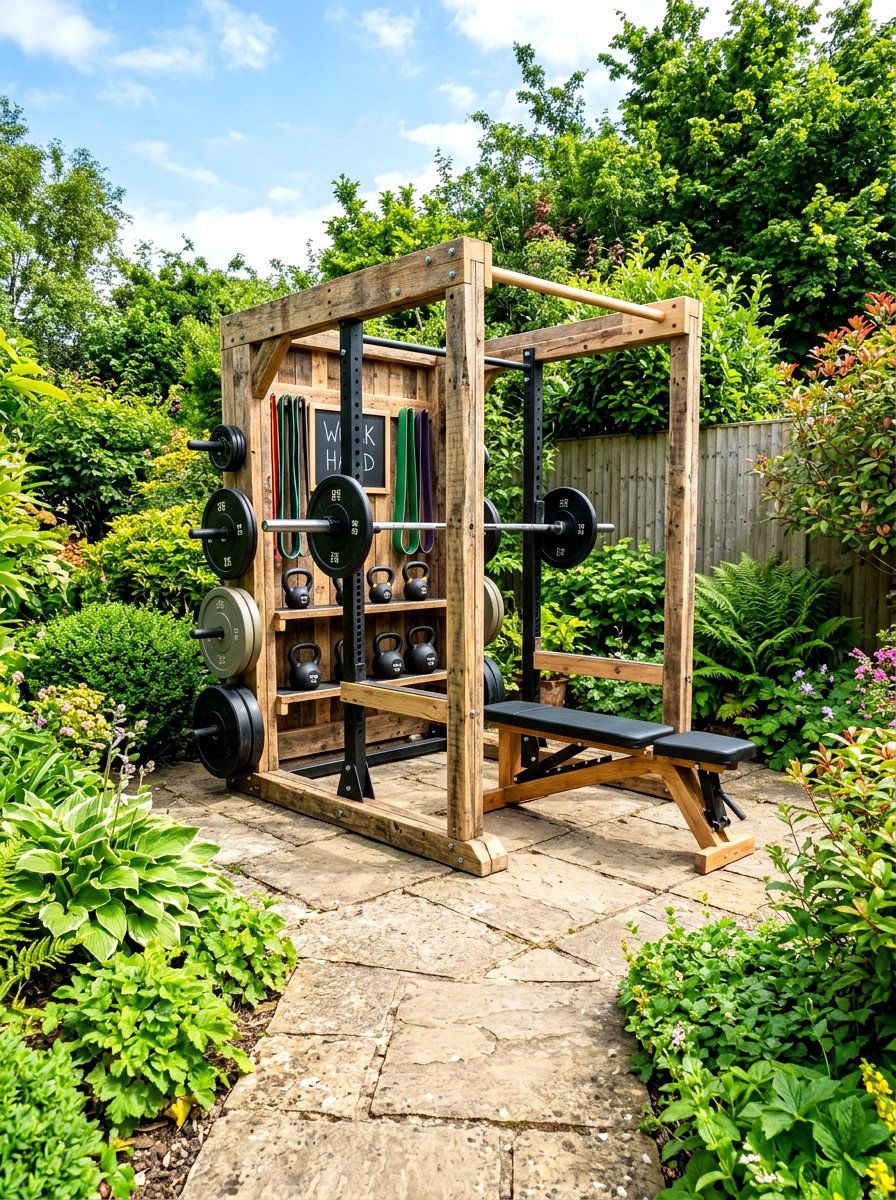 Rustic Pallet Wood Stand - 30 dumbbell storage ideas