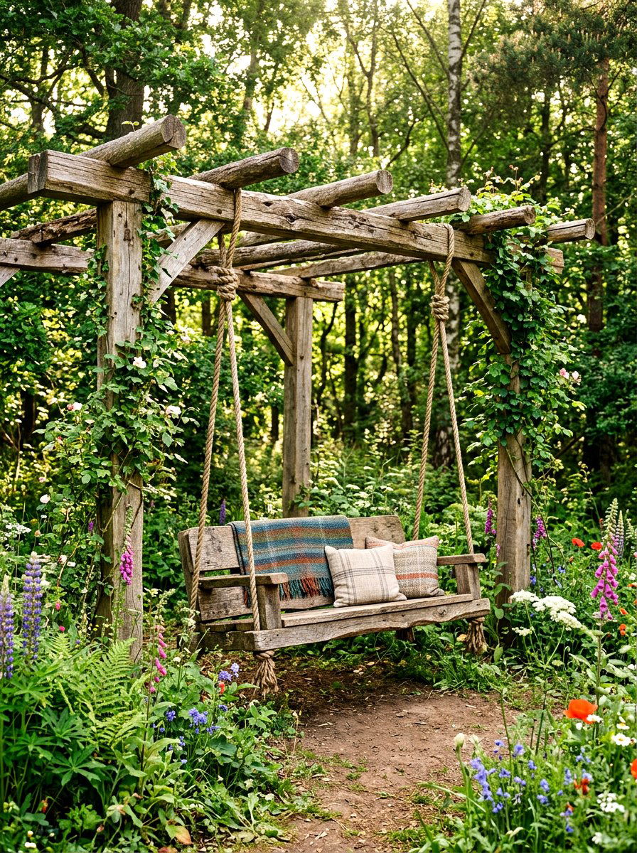 Rustic Pergola Swing - 30 pergola with swings ideas