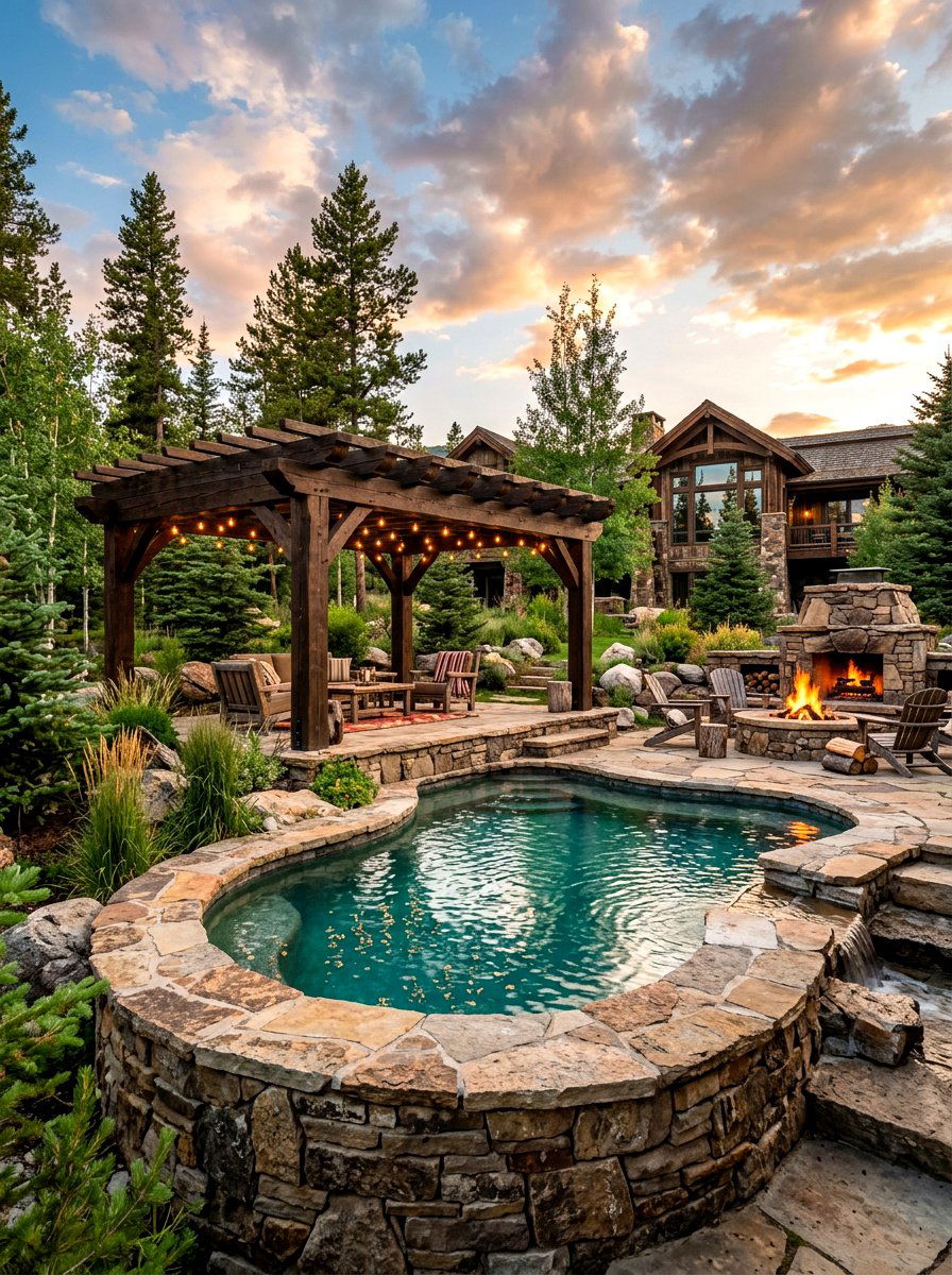 Rustic Pool Stacked Stone - 30 family pool ideas