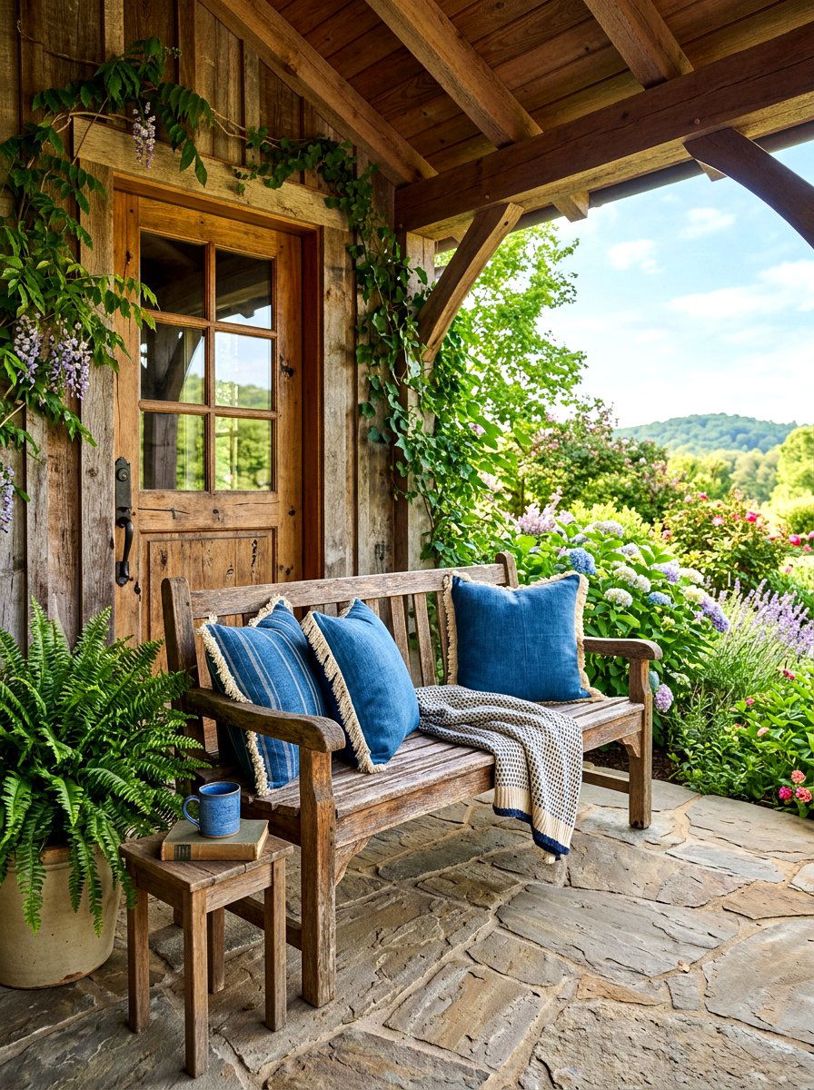 Rustic Porch Bench - 30 front door decor ideas