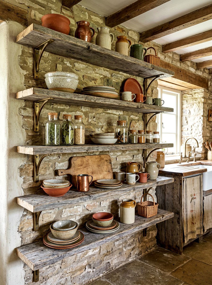 Rustic Reclaimed Kitchen Shelves - 30 open shelving kitchen decor ideas