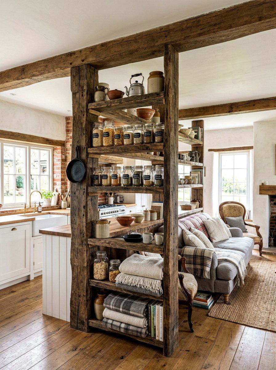 Rustic Reclaimed Wood - 30 studio apartment divider shelf ideas