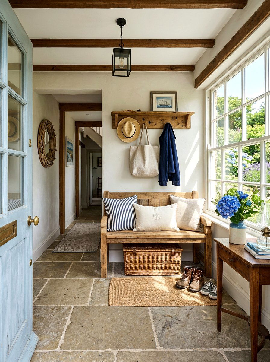 Rustic Reclaimed Wood Bench - 30 Nancy Meyers entryway ideas