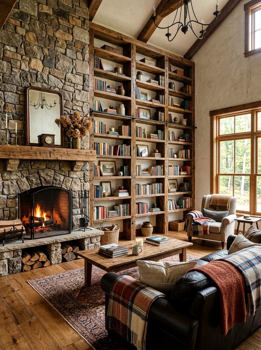 Rustic Reclaimed Wood Bookcase - 30 book wall living room ideas