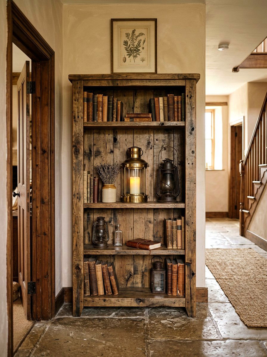 Rustic Reclaimed Wood Bookshelf - 30 hallway bookshelf ideas