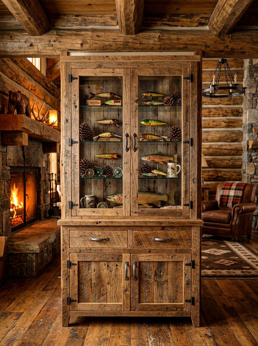 Rustic Reclaimed Wood Cabinet - 30 curio cabinet styling ideas