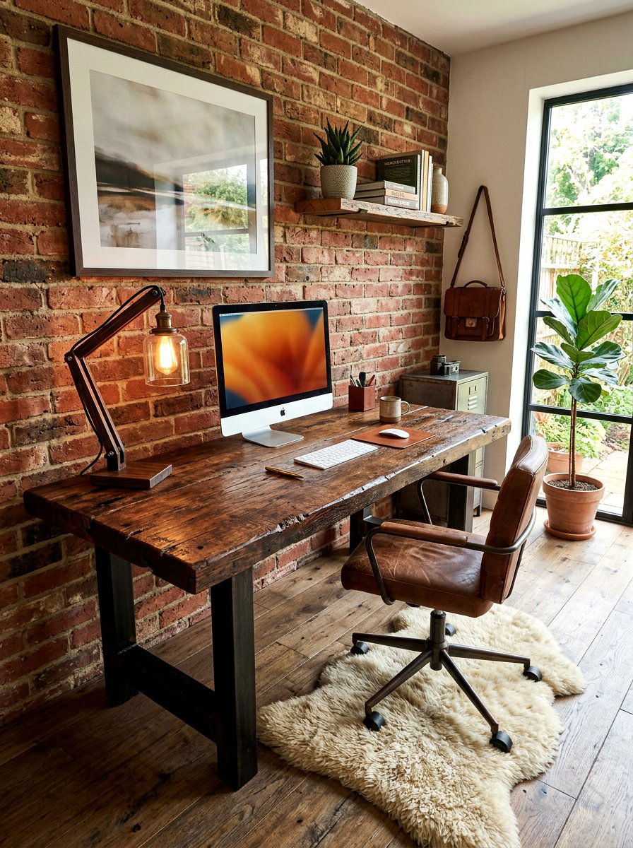 Rustic Reclaimed Wood Desk - 30 dark wood office ideas