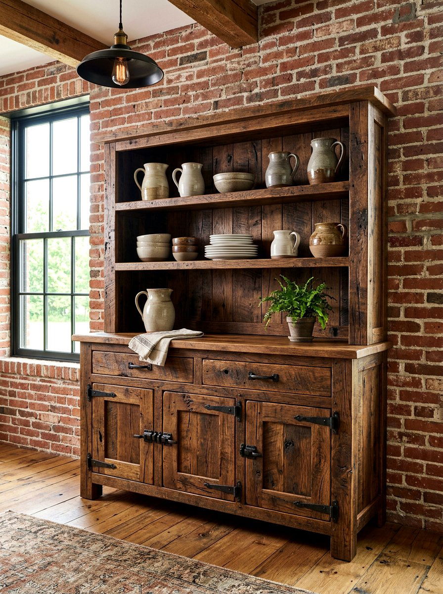 Rustic Reclaimed Wood Hutch - 30 kitchen hutch ideas