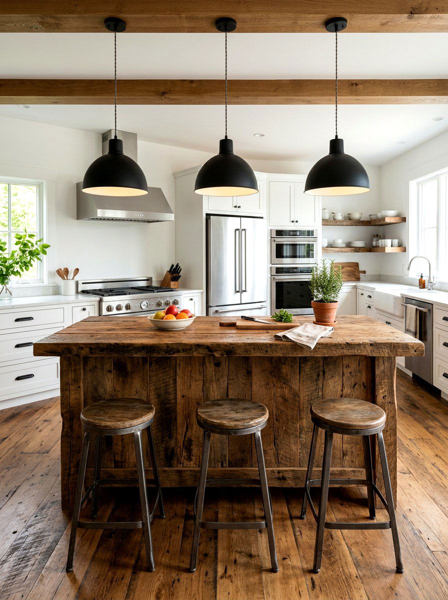 Rustic Reclaimed Wood Island - 30 modern farmhouse kitchen island ideas