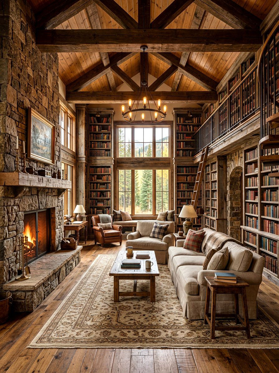 Rustic Reclaimed Wood Library - 30 library style living room ideas