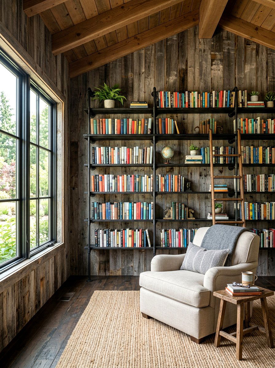 Rustic Reclaimed Wood Library Wall - 30 paneled library ideas