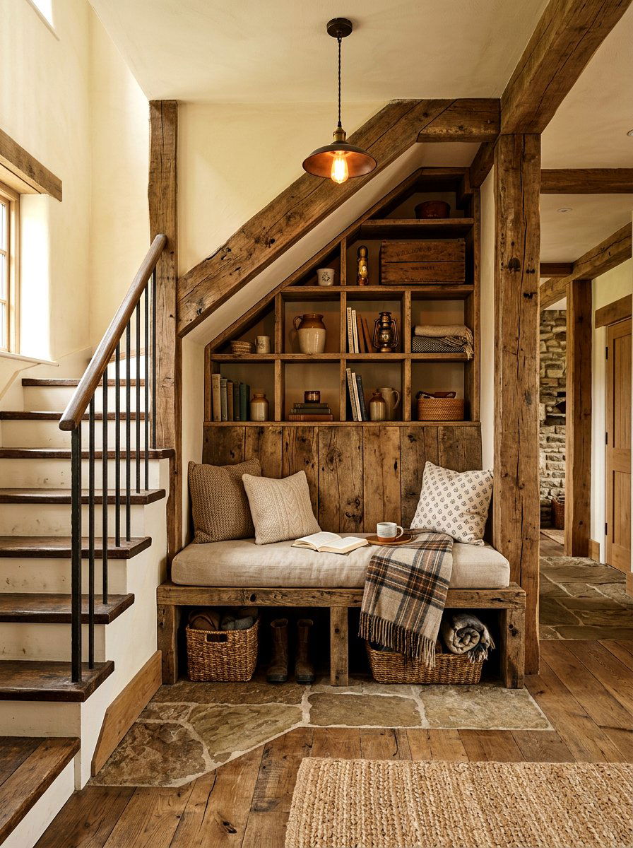 Rustic Reclaimed Wood Nook - 30 under stairs wine nook ideas
