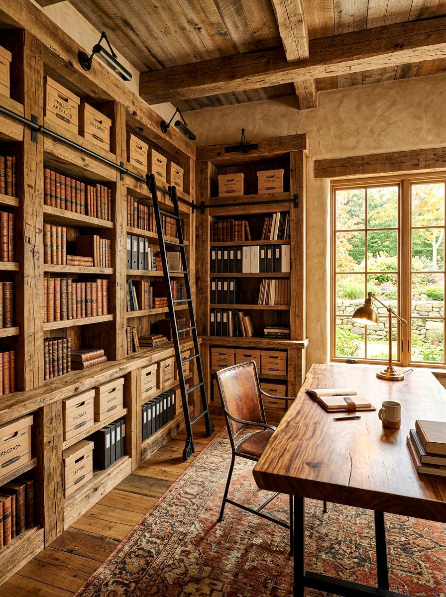 Rustic Reclaimed Wood Office - 30 archive room office ideas