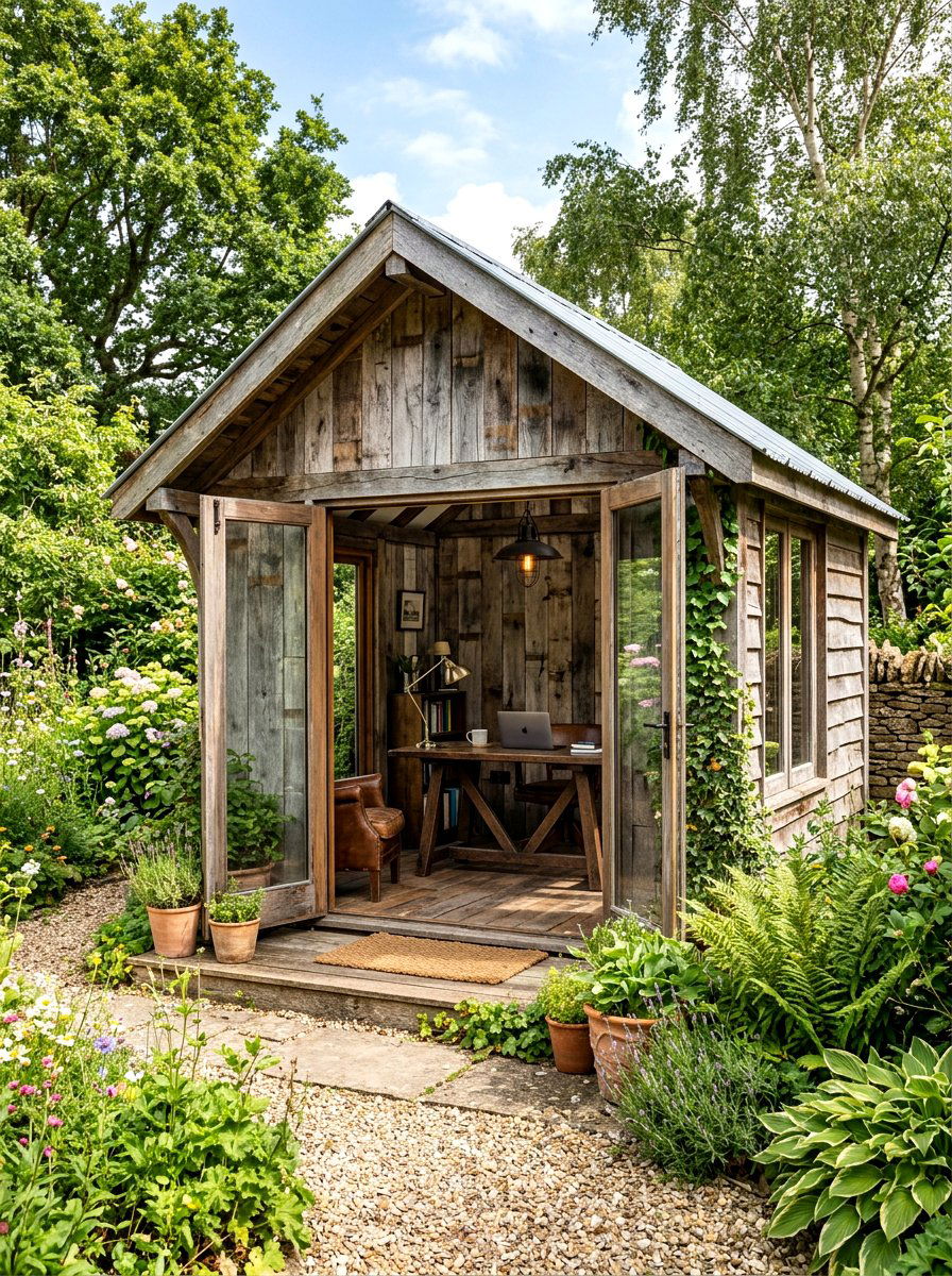 Rustic Reclaimed Wood Office - 30 wood paneled office ideas