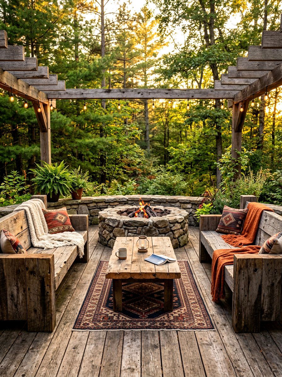 Rustic Reclaimed Wood Patio - 30 warm wood patio lounge ideas