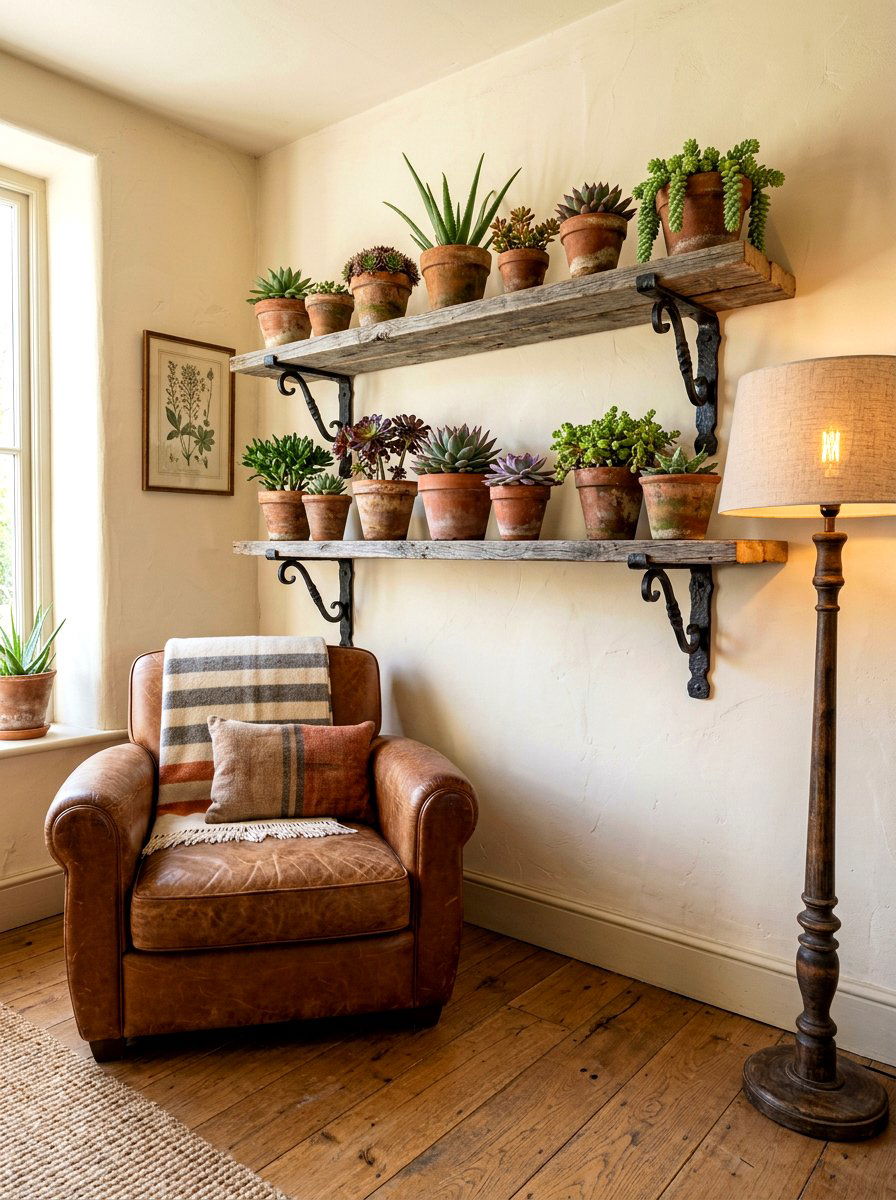 Rustic Reclaimed Wood Plant Shelf - 30 houseplant shelf ideas