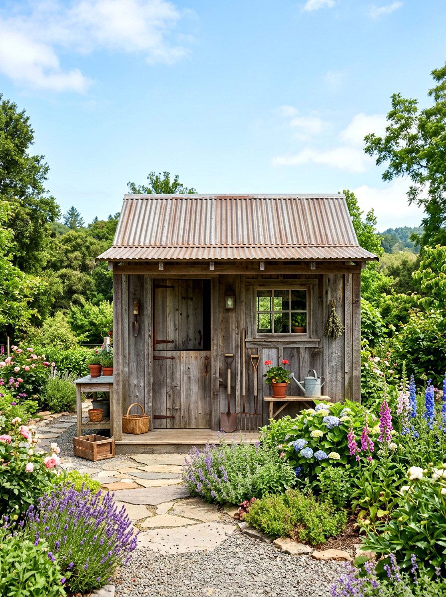 Rustic Reclaimed Wood Potting Shed - 30 potting shed ideas