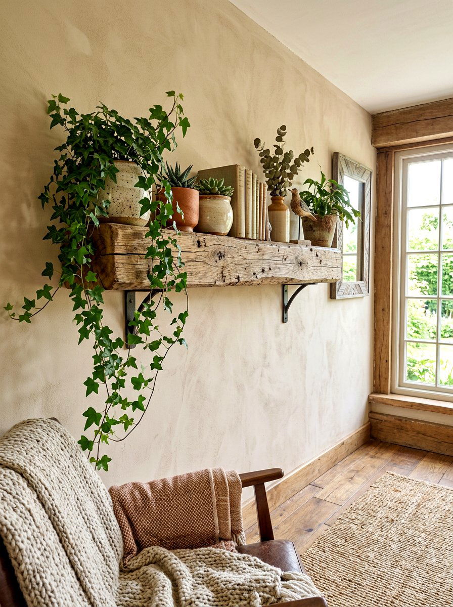 Rustic Reclaimed Wood Shelf - 30 bedroom plant shelf ideas