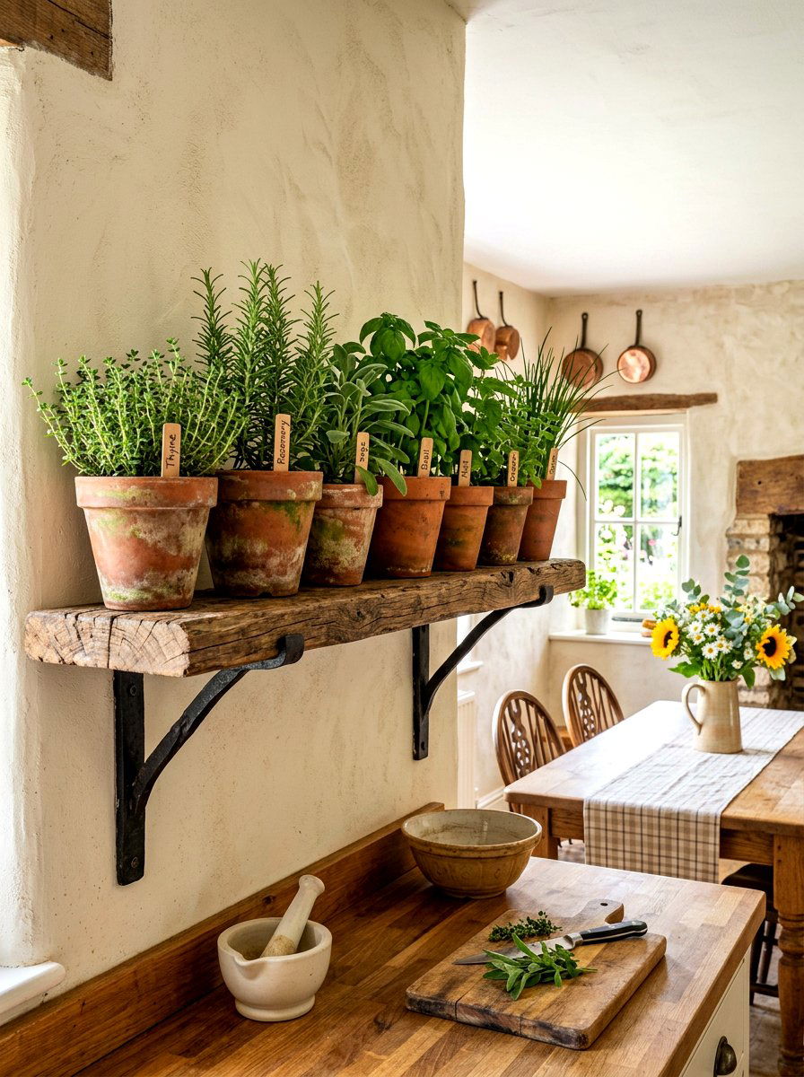 Rustic Reclaimed Wood Shelf - 30 kitchen plant shelf ideas