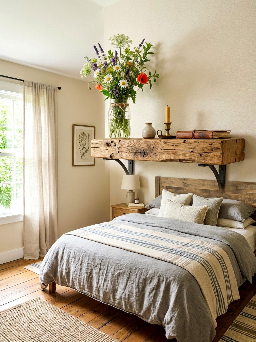 Rustic Reclaimed Wood Shelf - 30 wall mounted nightstand ideas