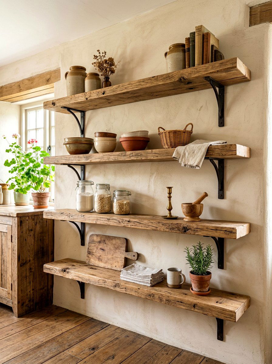 Rustic Reclaimed Wood Shelves - 30 home library wall ideas